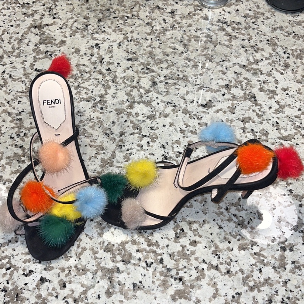 Fendi Sandal with fox fur Pom Poms